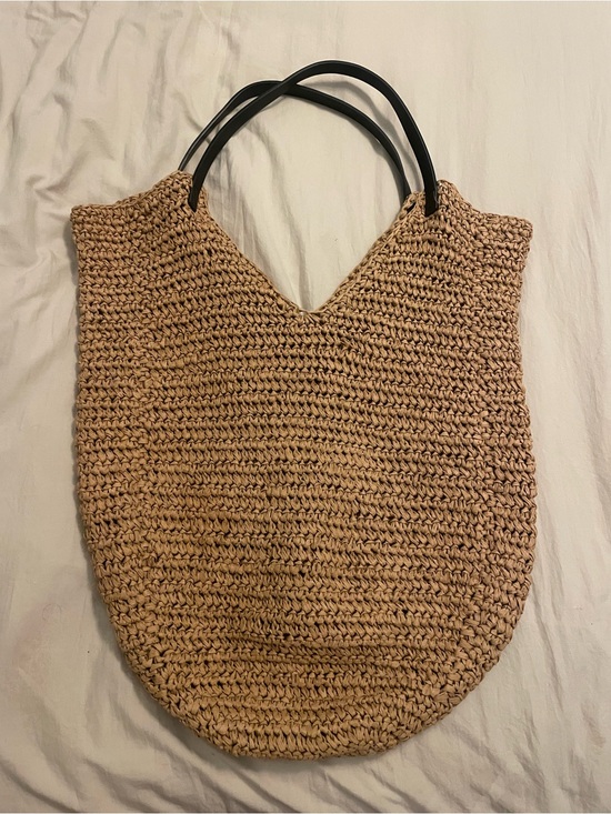 Banana Republic Handbags - Banana Republic Natural Woven Tote with Black Handles